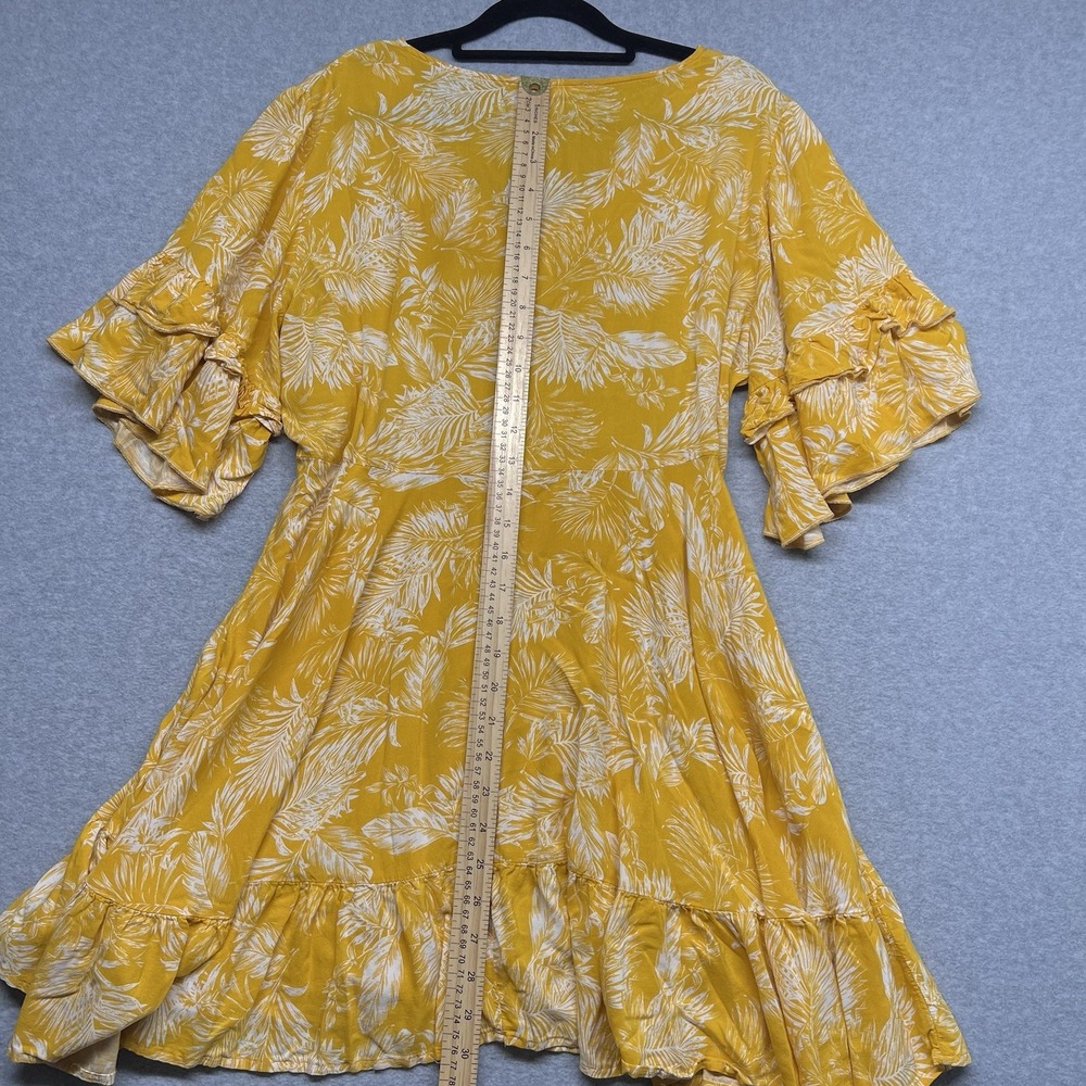 Label Of Love Babydoll Dress Yellow Floral‎ Hi Low Flutter Sleeve Size Med Flowy - Picture 11 of 14